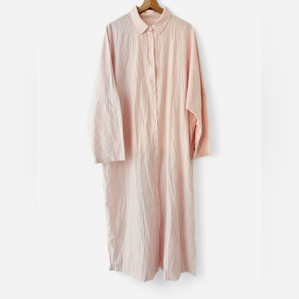 Striped peach Long Button-Up Dress